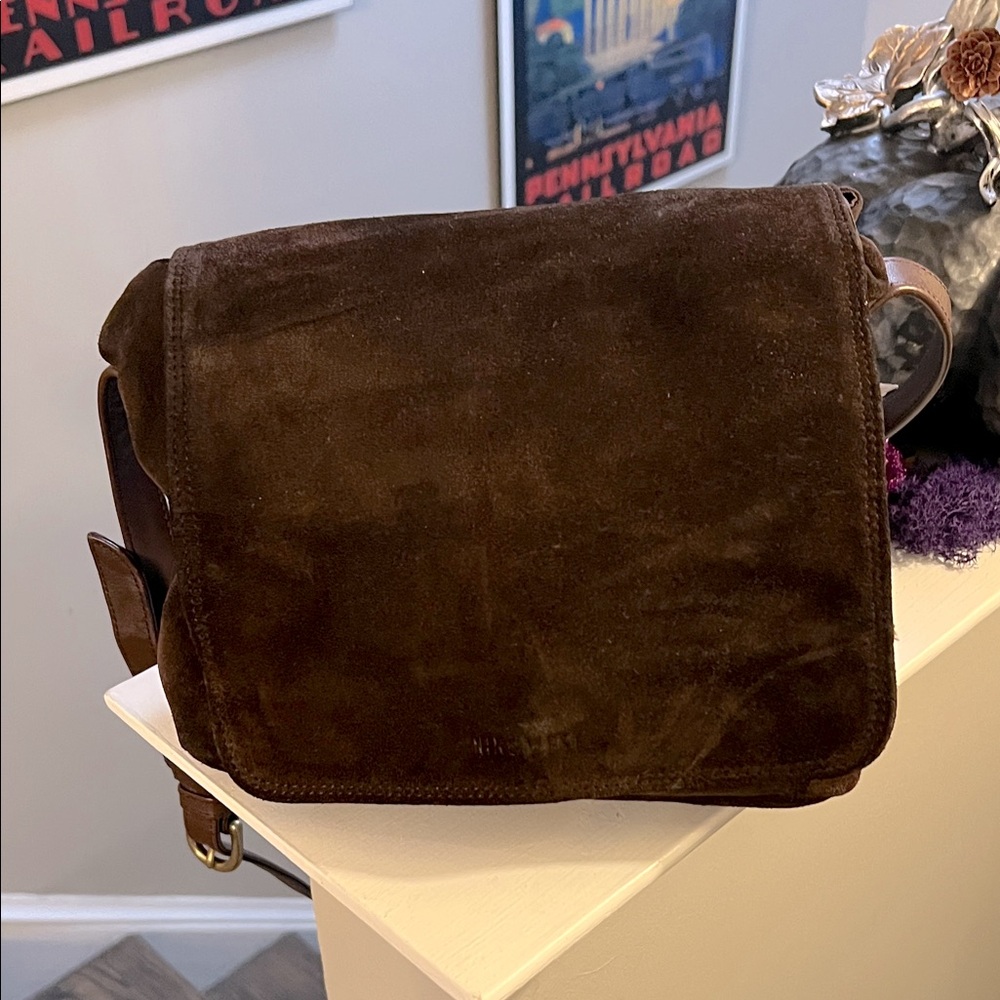 Vintage 90s Nine West Brown Suede Crossbody Bag